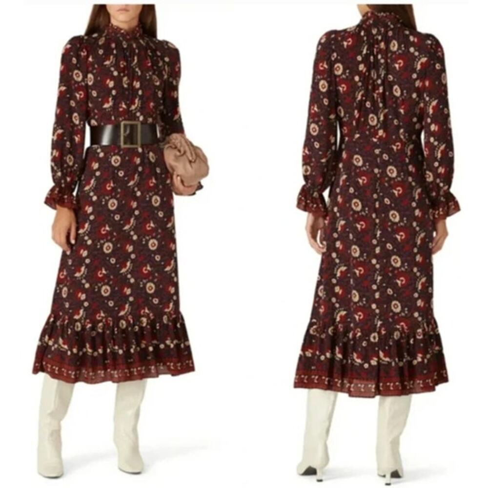 Sea New York Frankie Dress Long sleeves Hight-neck Flutter Hem Red S